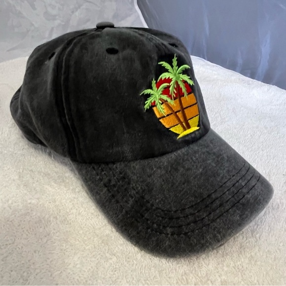 Dark Adjustable Grey Ball Cotton Cap with Palm Tree Beach Embroidery - Picture 11 of 14